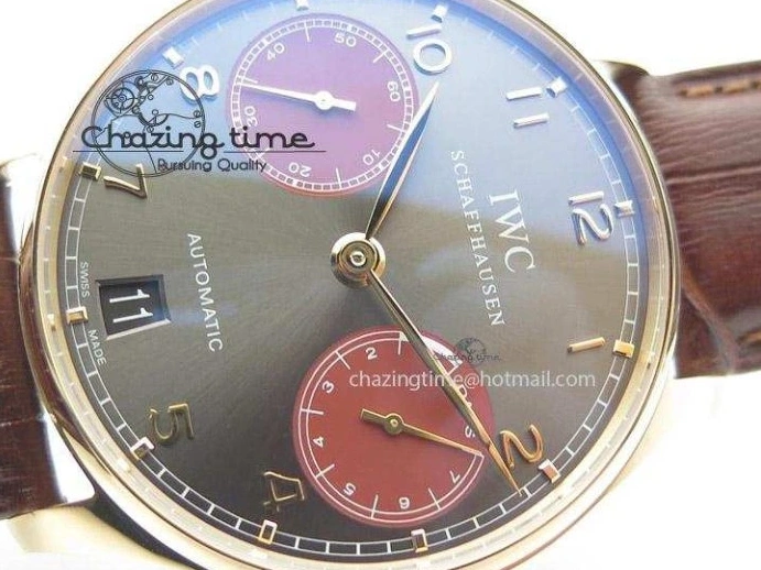 MIROTIME 0331 Portuguese Real PR IW500127 RG ZF 1:1 Best Edition Grey Red Dial On Brown Leather Strap A52010 V AllSeason 7331